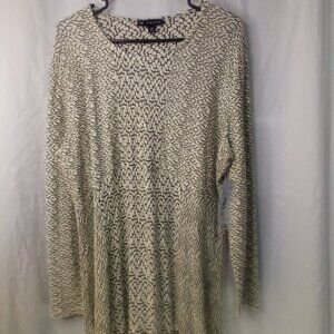 N Touch Shirt Women 2X Long Sleeve Textured Soft Stretch Pattern White Black